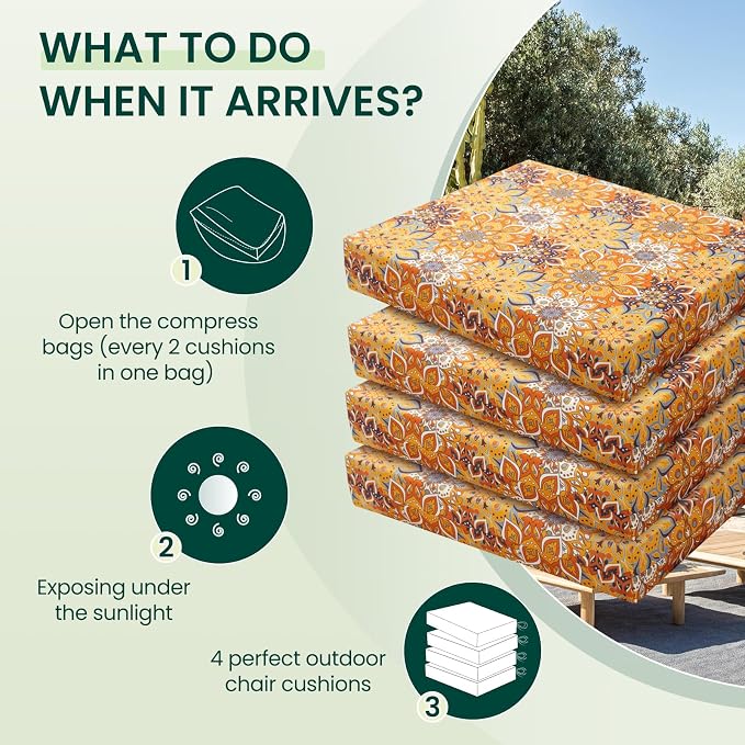HARBOREST Outdoor Chair Cushions Set of 4, Water Resistant Patio Chair Cushions with Ties, Square Corner Outdoor Seat Cushions for Patio Furniture, 18.5"x16"x3", Blooming - Image 5