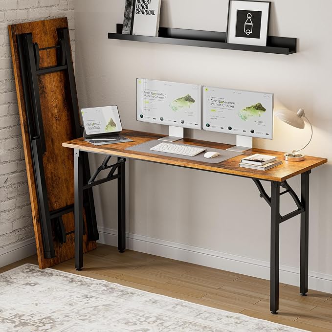 Small Folding Computer Desk – Portable 55.1 Inch Foldable Laptop Table, Collapsible and Compact for Easy and Fast Setup, Lightweight for Small Spaces, Home Craft and Study Use, Rustic Brown by Frylr