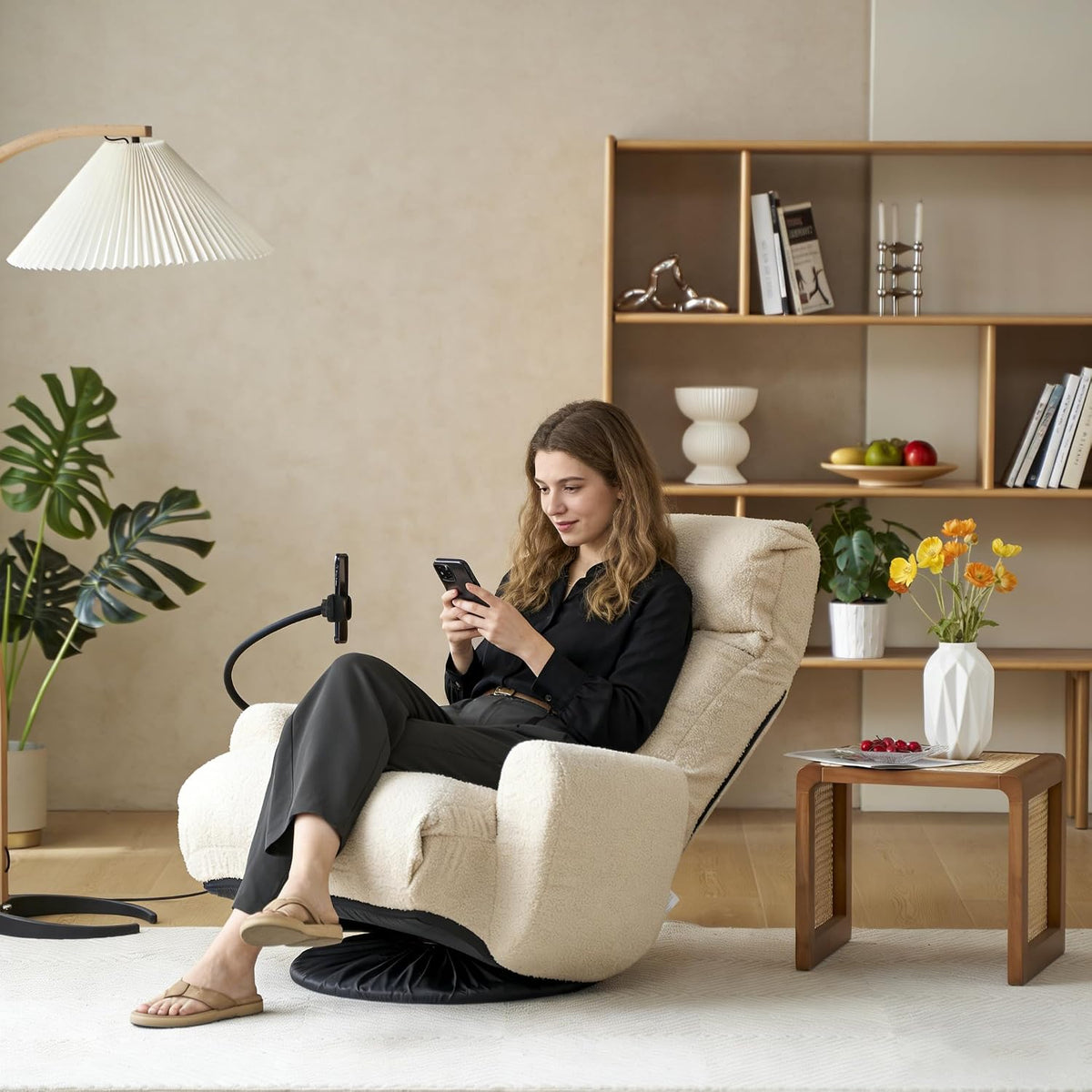 Swivel Lazy Floor Chair, Adjustable Reclining Floor Lounger with Head & Back Support and Phone Holder, Comfy Tatami Sofa Seat for Adults Bedroom & Gaming - Image 2