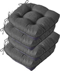 IASEAHK Chair Cushions for Dining Chairs, Seat Cushions for Kitchen Chairs, Indoor Seat Cushions with Ties, Tufted Foam Chair Pads, Non Slip Chair Cushions Set of 4, 15.5" x 15.5" x 4", Dark Grey by IASEAHK