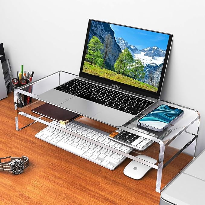 Egchi Acrylic Monitor Stand, 2 Tiers Computer Monitor Riser(20x8x5.5 Inch), Monitor Riser/Computer Stand for Home,Office,Business,PC Desk Stand for Keyboard Storage& Multi-Media Laptop Printer Screen | Computer Stand for Home,Office,Business,PC Desk St... - Image 9