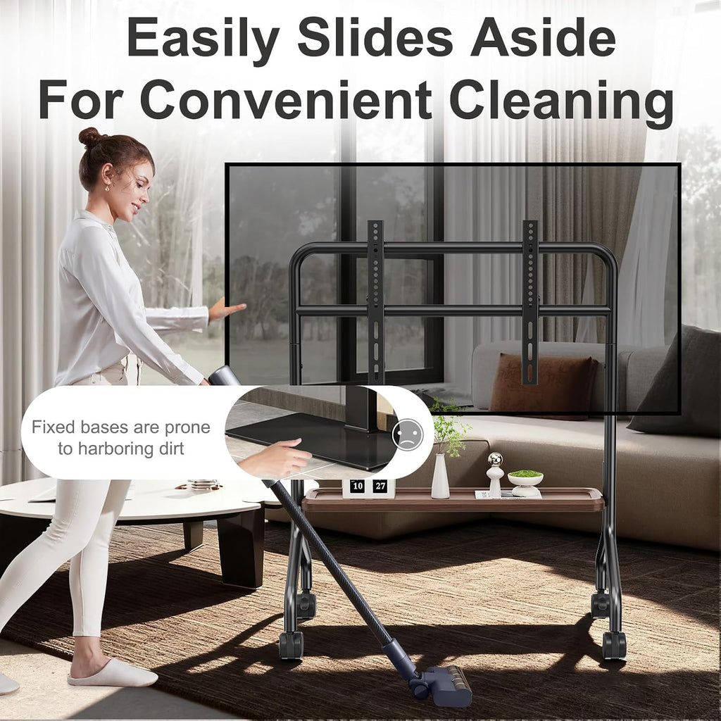 Easel Rolling TV Stand on Wheels for 32-75 Inch TVs with Storage Shelves - Image 3