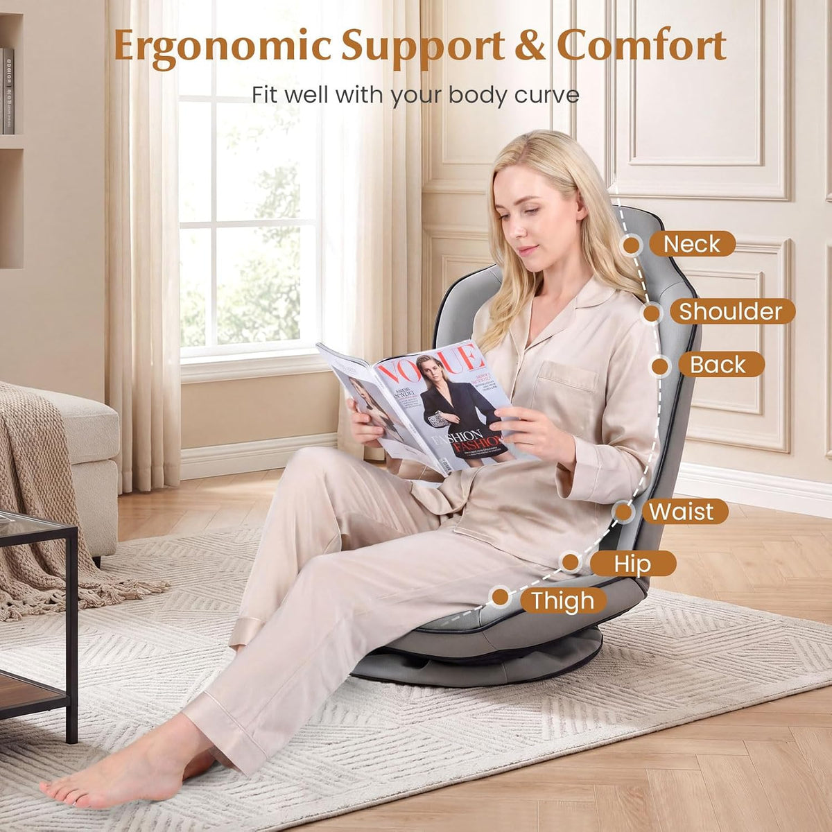 GIANTEX 360° Swivel Floor Gaming Chair with 5-Level Adjustable Backrest, Foldable Reclining Lounge Chair with Padded Seat Cushion, Lazy Floor Sofa for Reading, Working, Watching TV (Gray) - Image 5