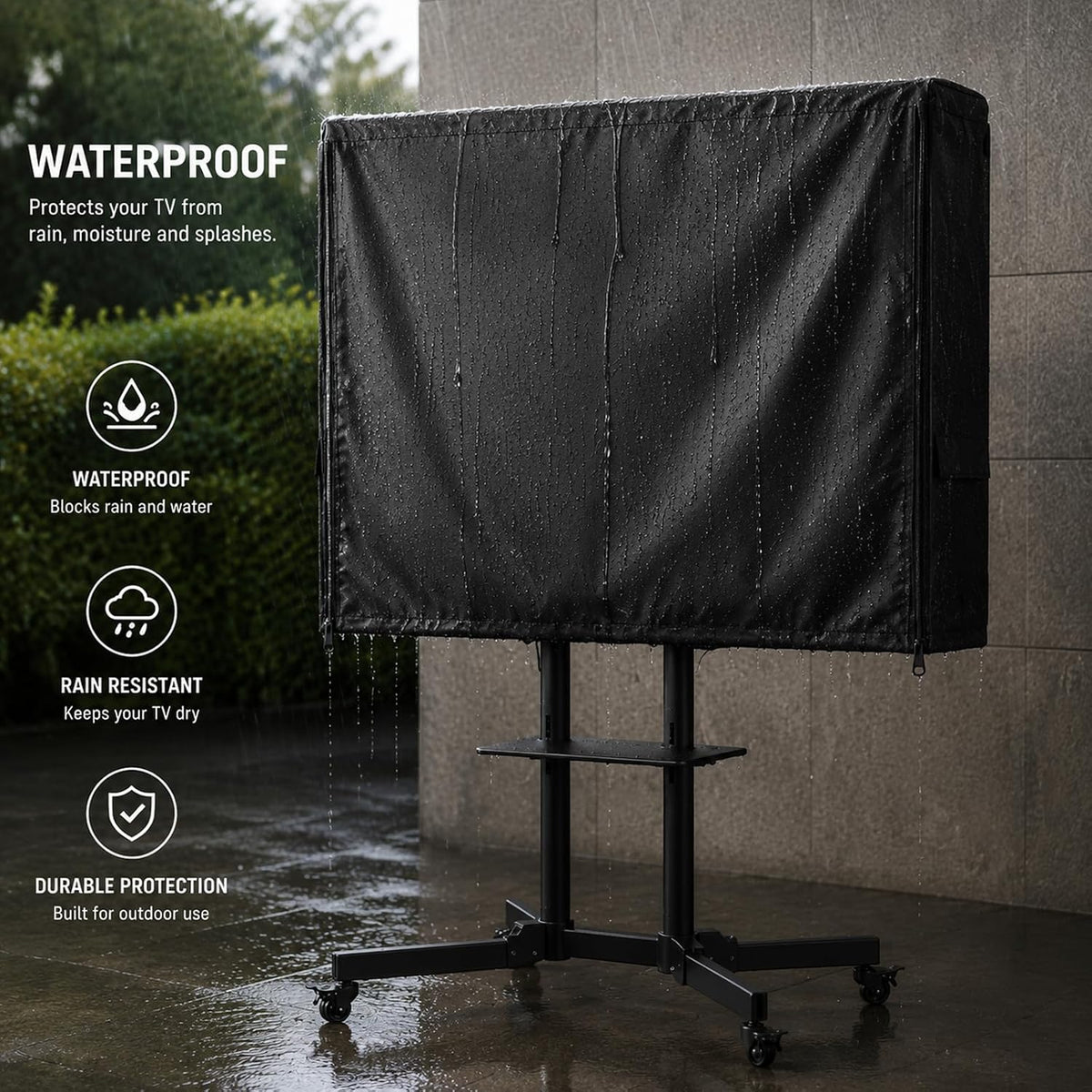 Outdoor Waterproof Rolling TV Cart Cover, Black Dustproof Mobile Television Stand Cover Fit 50-55 Inch TV - Image 5