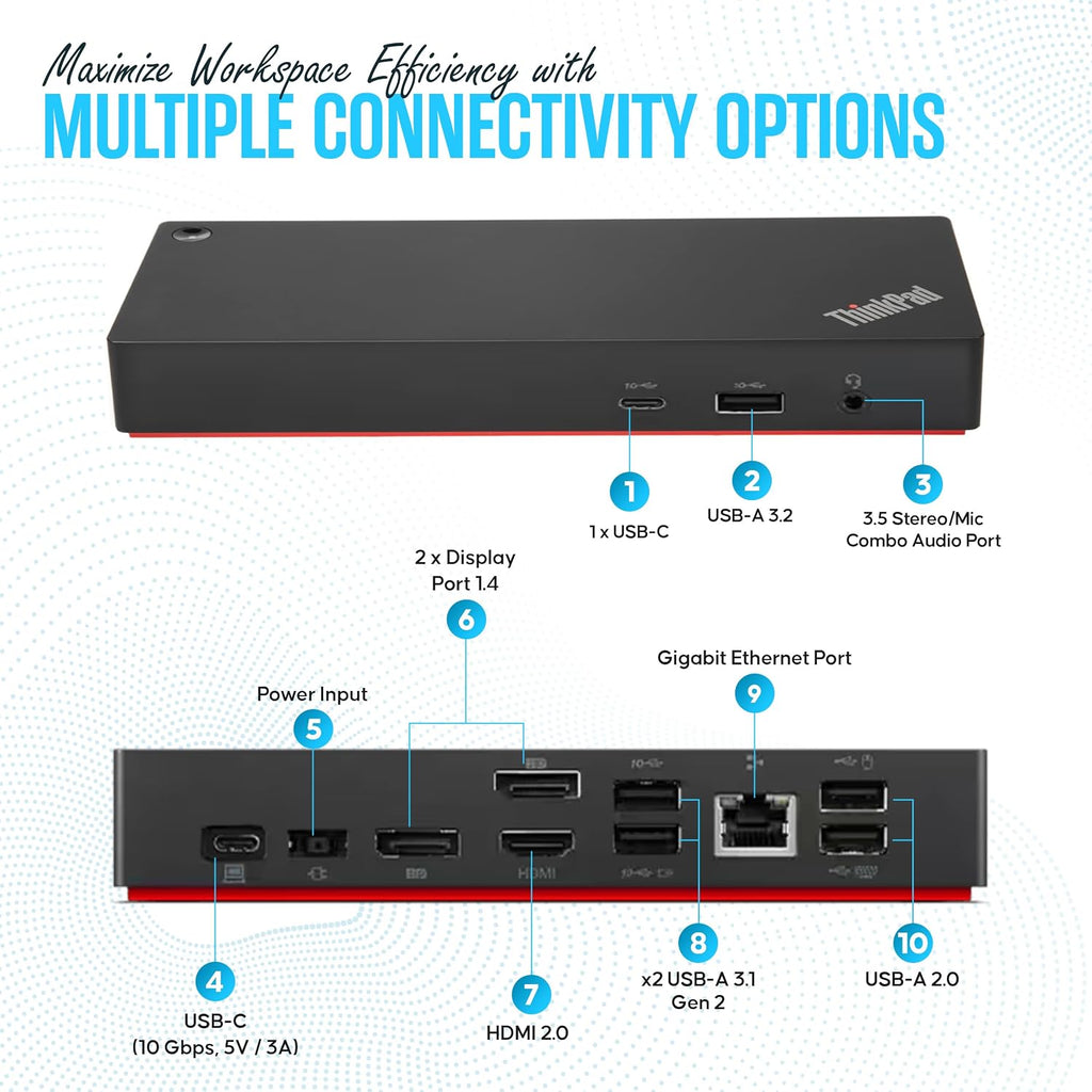 40AY0090US Lenovo ThinkPad Docking Station, USB-C Dock, Dual Monitor, 90W - Image 4