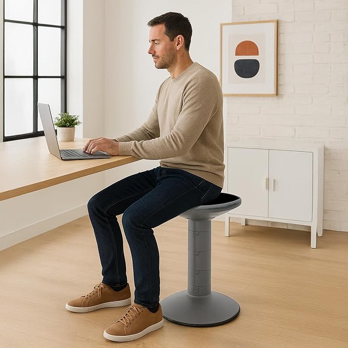Storex Active Tilt Stool – Ergonomic Seating for Flexible Office Space and Standing Desks, Adjustable 12-24 Inch Height, Gray (00322U01C) - Image 2