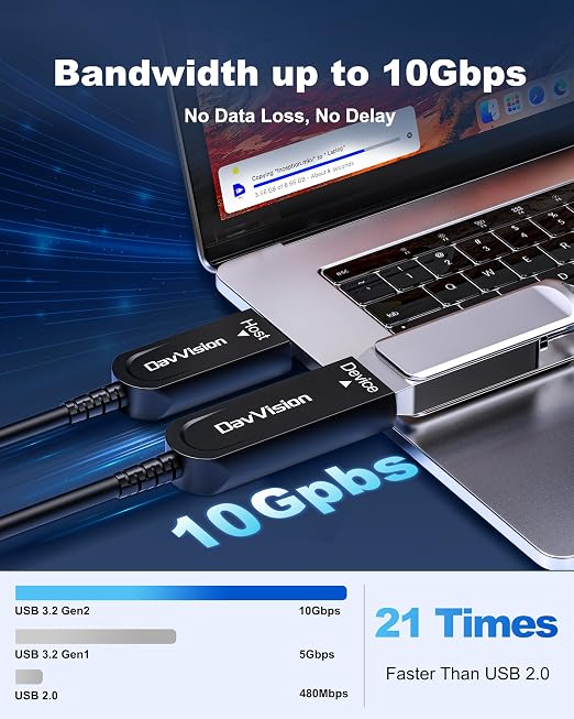 USB 3.2 Extension Cable 33 FT, Fiber Optic USB Cable 10Gbps Male to Female, Ultra Long Distance for Business Solution,Security Surveillance,VR/AR,Video Conference,3D Scanning,Machine Vision - Image 2