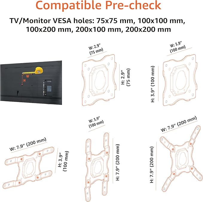 Amazon Basics Full Motion Articulating TV Wall Mount with Tilt Swivel, Extends 16 inches, VESA 200x200, for 12" to 40" TVs, 40 lbs, Black - Image 3