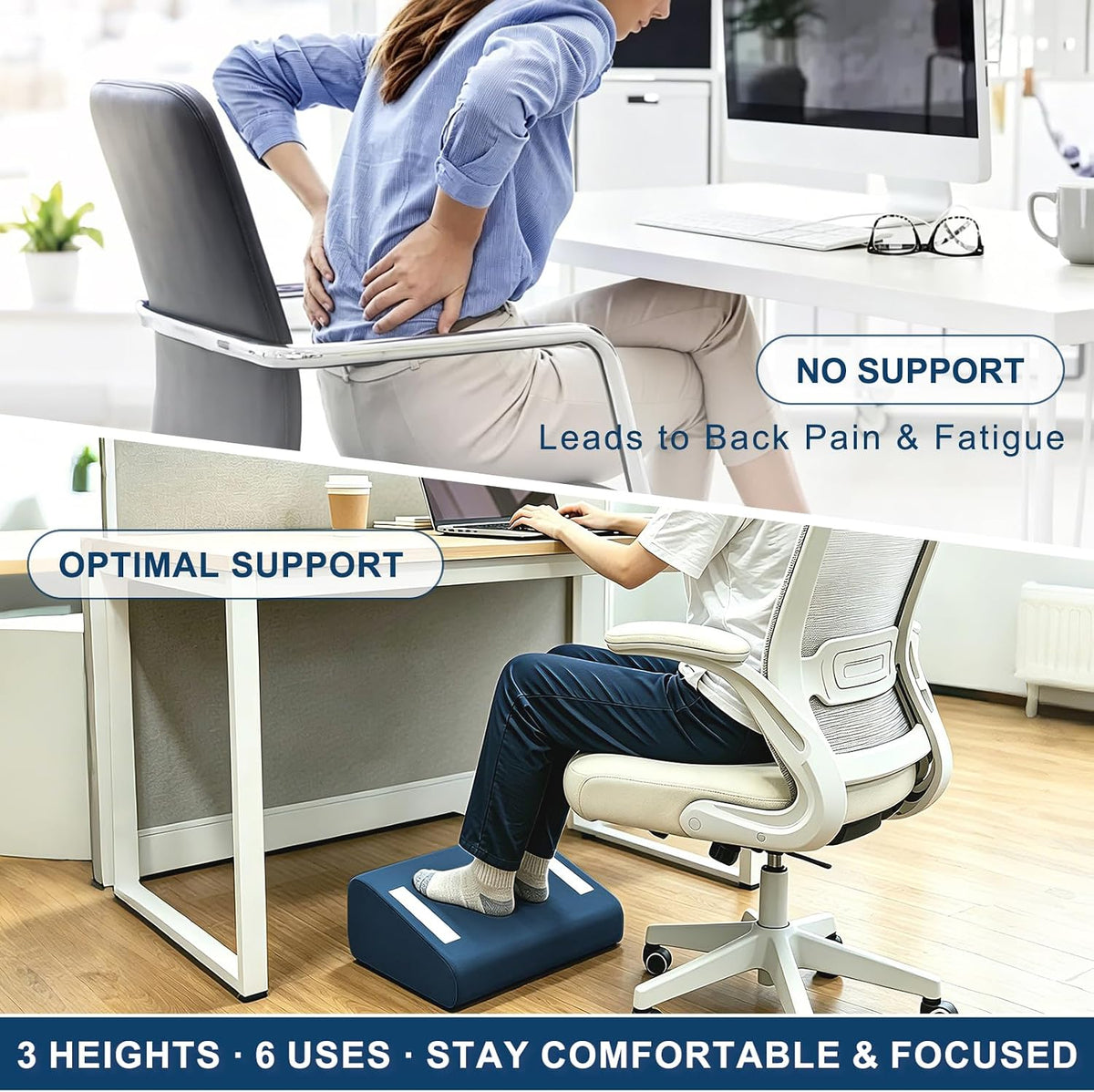 Under Desk Foot Rest, 6-in-1 Ergonomic Footrest, 5 Adjustable Heights-Blue - Image 7