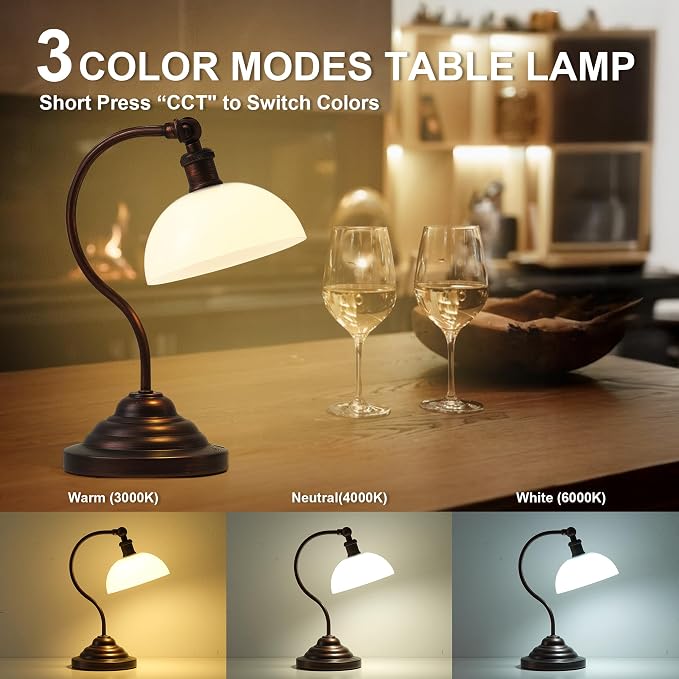 KARTOOSH Cordless LED Table Lamp, Battery Operated Desk Lamps with Swing Arm & Plastic Shade, Vintage Small Rechargeable Dimmable Light for Bedroom, Living Room, Nightstand, Oil Rubbed Bronze - Image 3