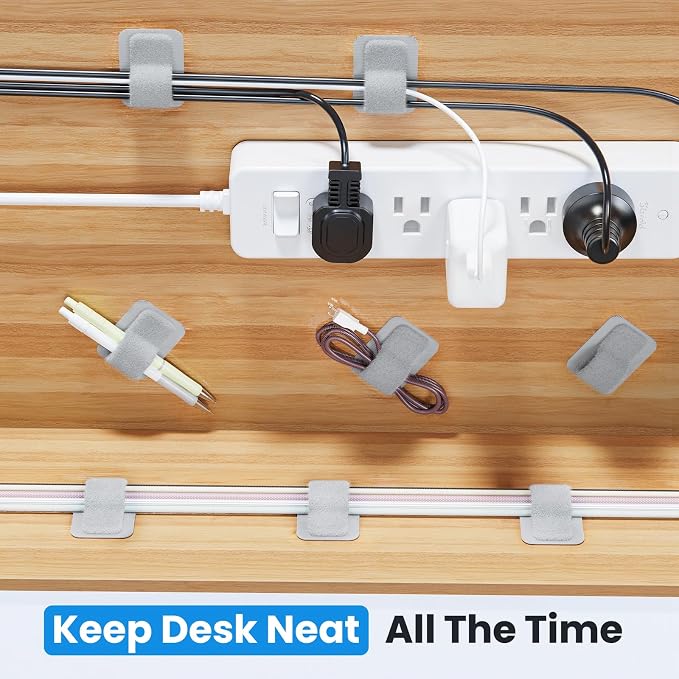 Cable Management Under Desk, 【Up to 15 Cord】【Enhanced Wire Holder】 Reusable Cord Organizer Holder, Adjustable Hook and Loop Cable Ties, Wire Clips Under Table Hider, 20 Pair(Grey) - Image 2