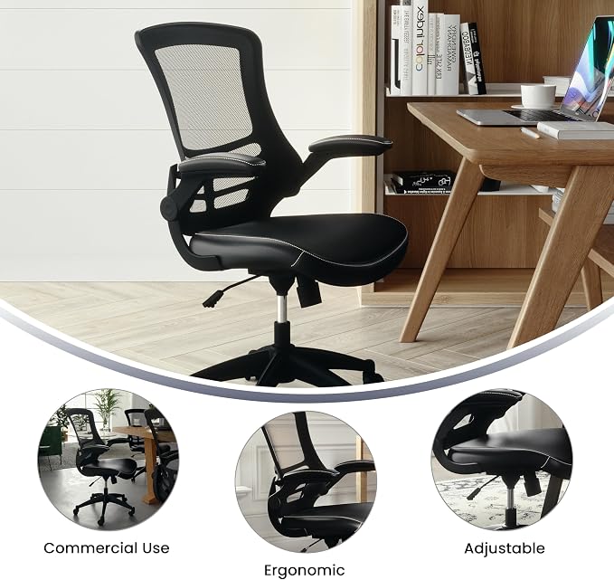 Flash Furniture Desk Chair with Wheels - Swivel Chair with Mid-Back Black Mesh and LeatherSoft Seat for Home Office and Desk - Image 5