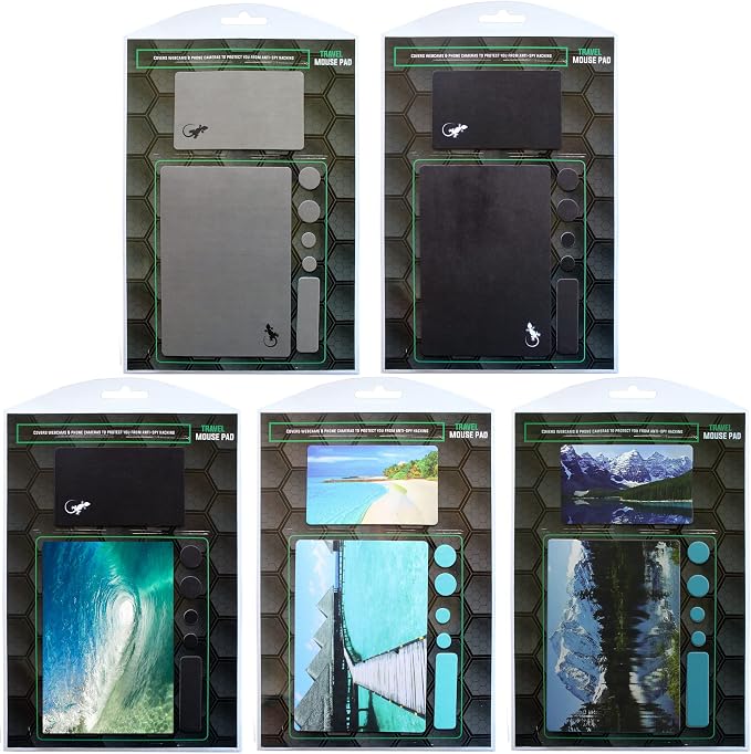 Mouse Pad Adhesive Bottom - Sticks to Any Surface - Portable - Webcam Covers and Screen Cleaner Included (5 Pack - TOP Picks) by GeckoTravelTech