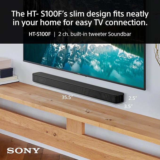 Sony S100F 2.0ch Soundbar with Bass Reflex Speaker, Integrated Tweeter and Bluetooth, (HTS100F), easy setup, compact, home office use with clear sound black | Bass Reflex Speaker, Integrated Tweeter, Clear Sound, Easy HDMI ARC setup, S-Force Front Surr... - Image 2
