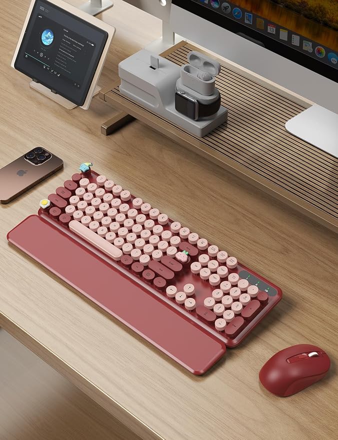 Wireless Keyboard and Mouse Combo, Cute Typewriter, Magnetic Wrist Rest | Full-Size, Round Keycaps, Smart Sleep Mode, 2.4GHz Stable Connection for Mac/Windows/PC, Office or Home, Trueque CK24 - Image 2