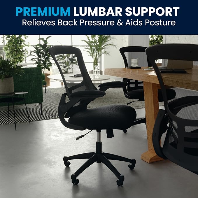 Flash Furniture Mid-Back Black Mesh Swivel Ergonomic Task Office Chair with Flip-Up Arms - Image 9