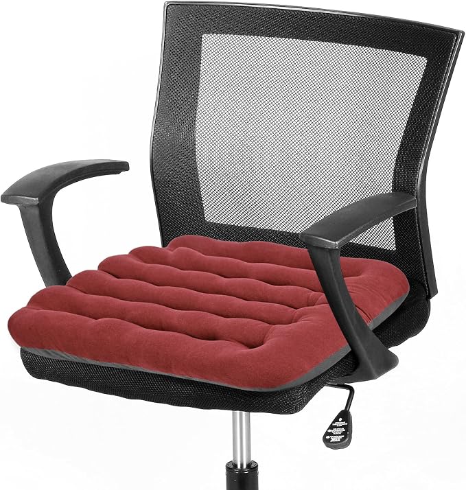 BUYUE Good Support Office Chair Cushion Padded, Soft Velvet Comfortable Non-Slip Seat Cushion for Computer Desk Kitchen Chair (1 Count, Red) by BUYUE