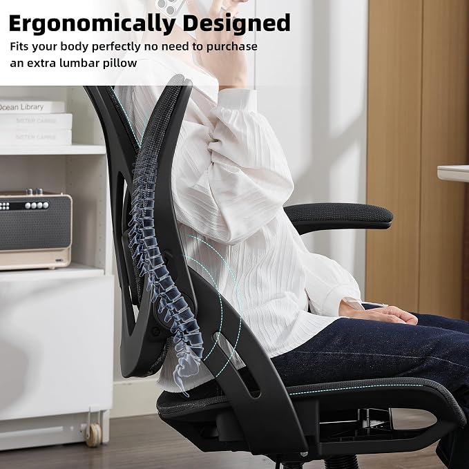 Ergonomic Office Chair, Computer Desk Chair with Lumbar,Black | Tilt Function, Comfy Wide Seat,Adjustable Lumbar Support, Swivel Executive Computer Desk Chairs for Company and Home - Image 6