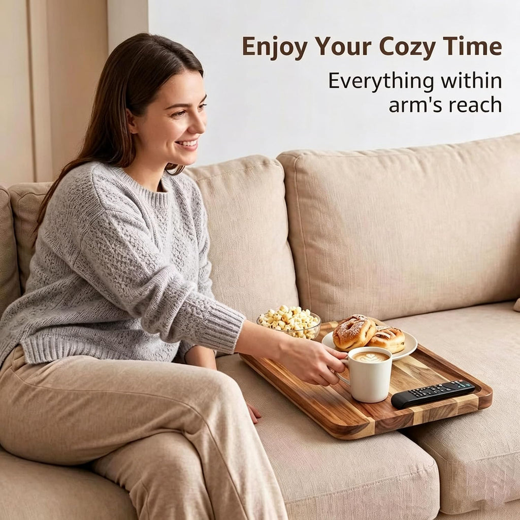 Acacia Wood Couch Tray Between Cushion with Natural Wood Grain Finish - Image 7