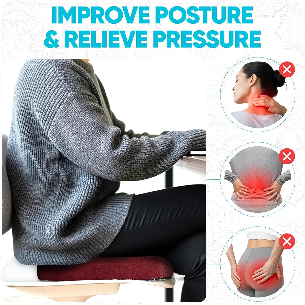 FORTEM Seat Cushion, Office Chair Cushion for Tailbone Sciatica Pain Relief - Image 6