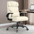 Office Chair, Executive Mid-Back Computer Desk Chair with Flip-up Armrests | 300 Lbs Ergonomic Leather Swivel PC Chair with Rock Function for Working Studying (Creamy White) by BoxDesignLab