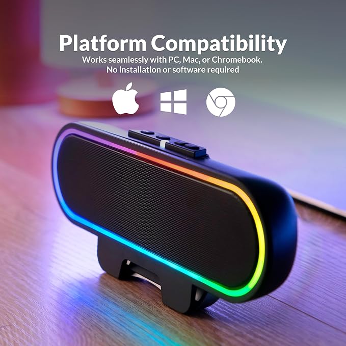 Cyber Acoustics CA-2890GX USB Speaker Bar with Music-Sync LED Lights | Monitor-Mounted Speaker Bar, Great for Music and Casual PC Gaming, 9 Color Modes, USB-C with USB-A Adapter Included - Image 8