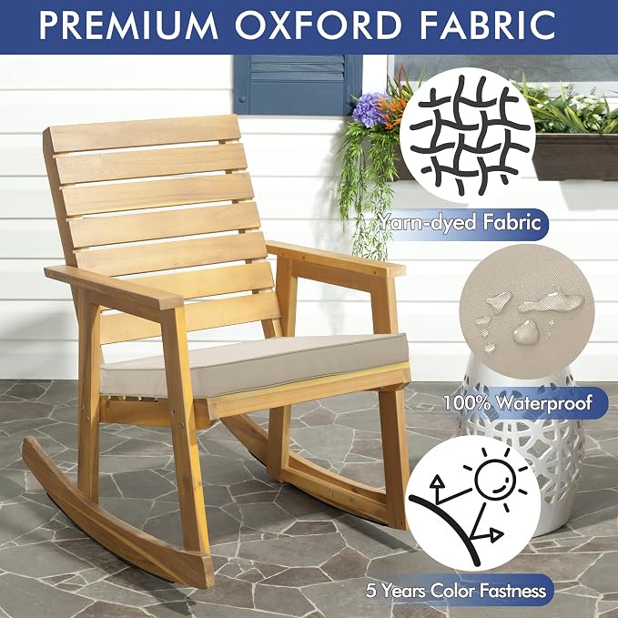 Outdoor Chair Cushions Set of 2, 19 x 19 x 3 Inch Seat Pads | Waterproof Patio Chair Cushions with Tie, Fade Resistant Cushions for Outdoor Furniture Garden Lawn, Cream - Image 3