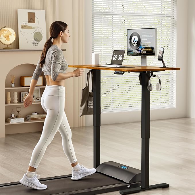 YESHOMY Height Adjustable Electric Standing Desk, 46 x 24 Inches Memory Home Office Sit Stand up Desk with Phone Holder and USB Charging Port, Rustic Brown - Image 7
