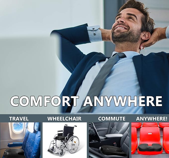ComfiLife Premium Comfort Seat Cushion - Non-Slip Orthopedic 100% Memory Foam Coccyx Cushion for Tailbone Pain - Cushion for Office Chair Car Seat - Back Pain & Sciatica Relief (Black) - Image 7