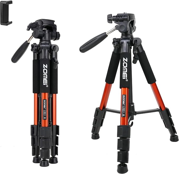Compact Light Weight Travel Portable Aluminum Camera Tripod Q111 55" for Canon Nikon Sony DSLR Camera YouTube Phone with Carry Case (Orange) by BONFOTO