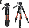 Compact Light Weight Travel Portable Aluminum Camera Tripod Q111 55" for Canon Nikon Sony DSLR Camera YouTube Phone with Carry Case (Orange) by BONFOTO