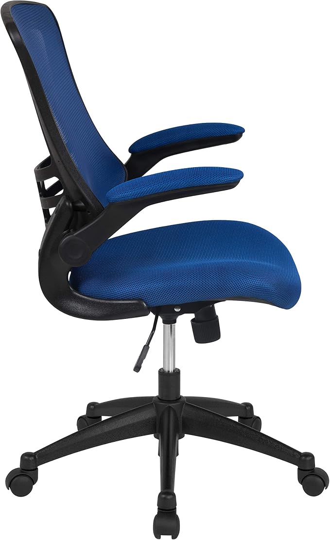 Flash Furniture Kelista Mid-Back Blue Mesh Swivel Ergonomic Task Office Chair with Flip-Up Arms - Image 8