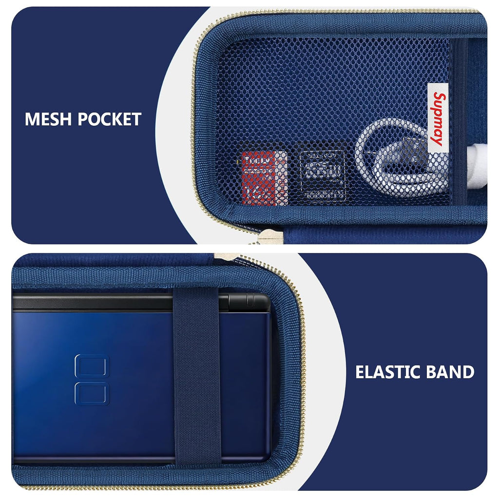 Supmay Hard Carrying Case Compatible with Nintendo DS Lite NDSL, Gameboy Advance Games Storage Holder Travel Bag with Mesh Pocket for USB Charging Cable, Stylus, Earphones, Game Cartridge, Blue - Image 4