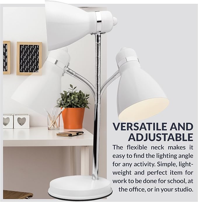 Newhouse Lighting Oxford White Metal Flexible Classic Goose Neck Design Desk or Table Lamp for Office or Bedroom Use - Image 6