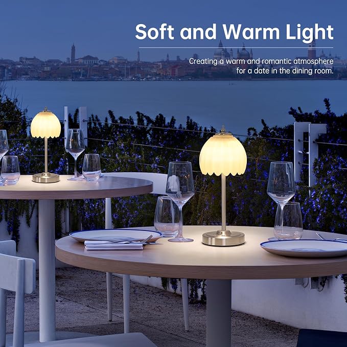 Shenmoyl Tulip Table Lamp with 5200mAh Battery & Touch Control, Cordless Small Table Lamp with 3 Colors, Dimmable Rechargeable Table Lamps for Living Room, Bedroom, Desk, Bedside (Creamy Yellow Tulip) - Image 7