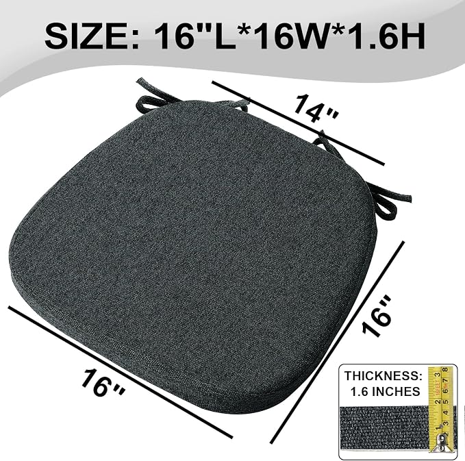 SINOSSO 1 Pack Memory Foam Chair Cushions for Dining Chair, Friendly Woven Fabric 16" U-Shape Comfortable Kitchen Chair Pad, Removable Slip Resistant Seat Cushion (1 Piece, Black) - Image 3