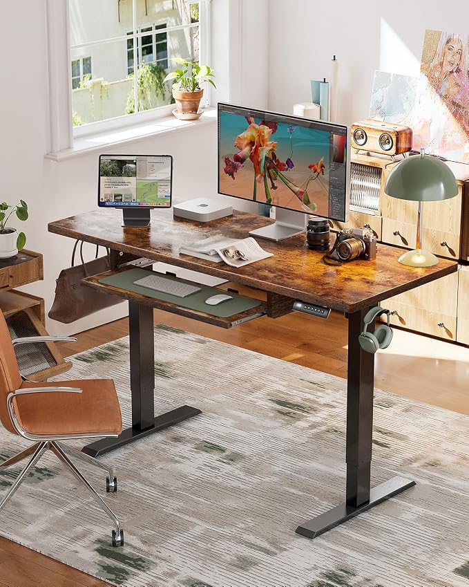 Marsail Electric Standing Desk with Sedentary Reminder, 55 * 24 Inch Standing Desk Adjustable Height, Stand up Desk for Home Office Furniture Computer Desk Memory Preset with Headphone Hook - Image 2