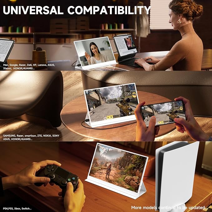 AYY Portable Monitor 15.6inch 1080P FHD - USB-C/HDMI Computer Display, HDR IPS Gaming Monitor Compatible with Laptop PC MAC Phone PS4 Xbox Switch, w/Smart Cover, Dual Speakers - White - Image 4