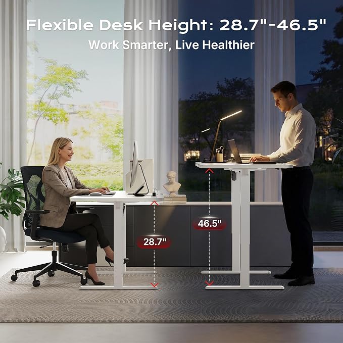 Huuger Electric Standing Desk with Power Outlets and USB-C Port, 55 X 24 Inch Height Adjustable Desk, Sit Stand Desk for Home Office, Computer & Gaming Desk with 4 Presets, Stable Steel Frame, White - Image 3