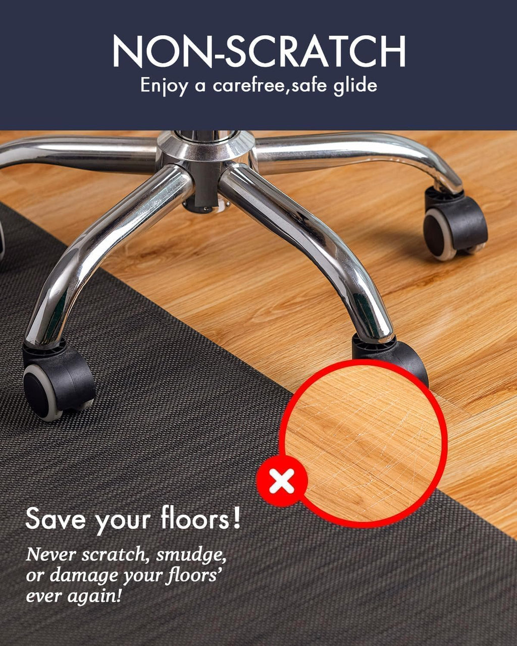 Baroyal Office Chair Mat for Hardwood Floor, Anti-Slip PVC, 48 x 48 Inch - Image 3