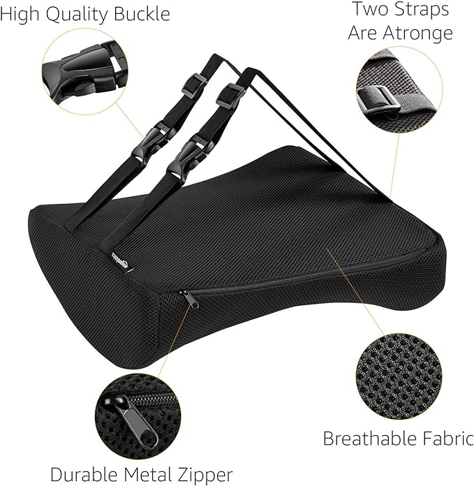 Amazon Basics Rectangular Memory Foam Back Support Cushion for Office Chairs, Non-Slip Base for Long Sitting, Black - Image 3