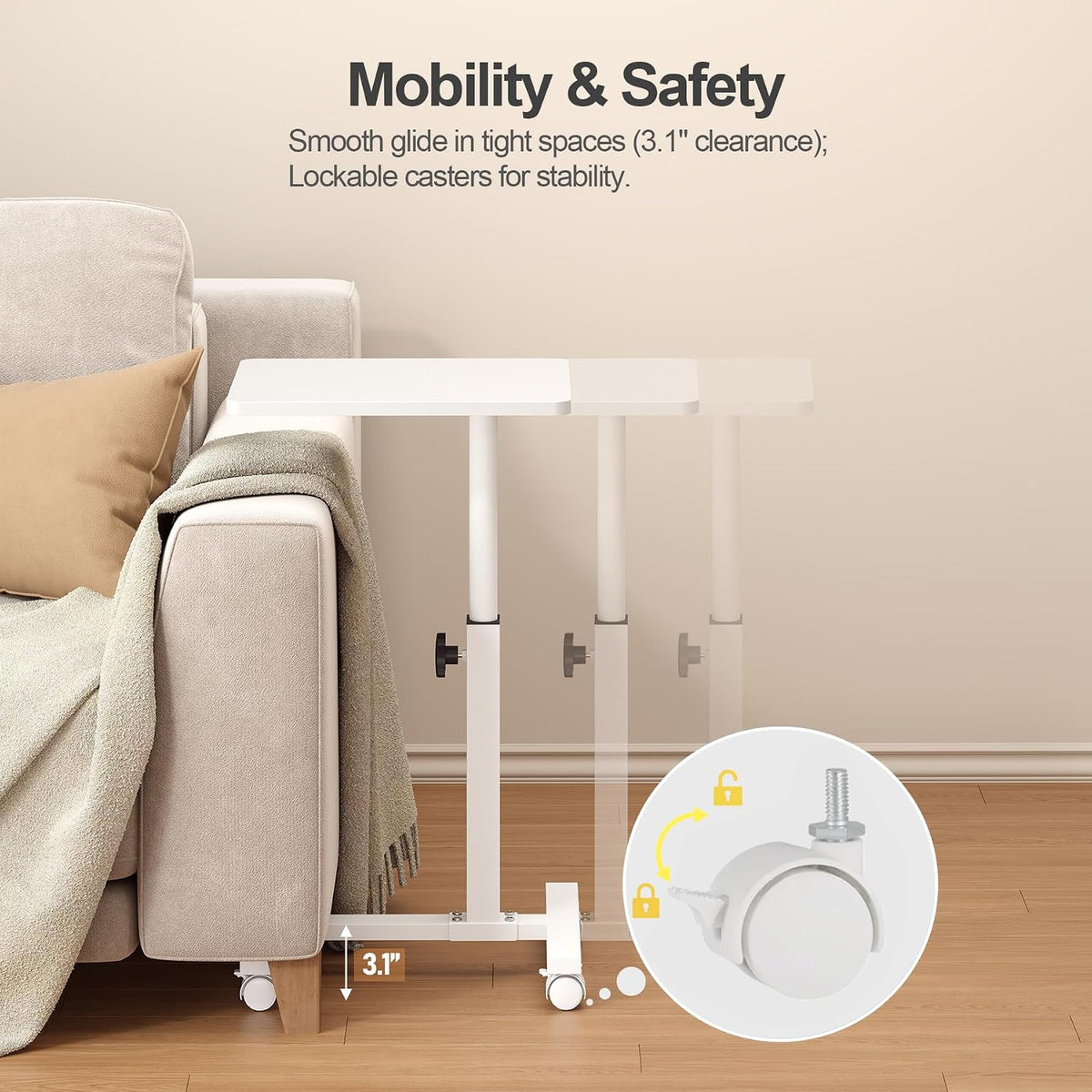 TUTOTAK C Table End Table Adjustable Height, TV Tray Table for Small Spaces - Image 7