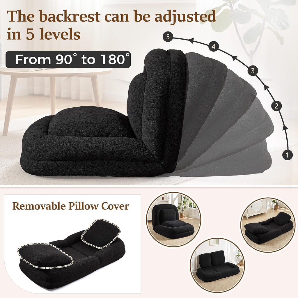 Human Dog Bed, Lazy Sofa Couch, Plush Floor Gaming Chair,5 Adjustable Position, sit, Sleep, fold, Suit to Put in Bedroom, Living Room,Space Saving Design (Black) - Image 3