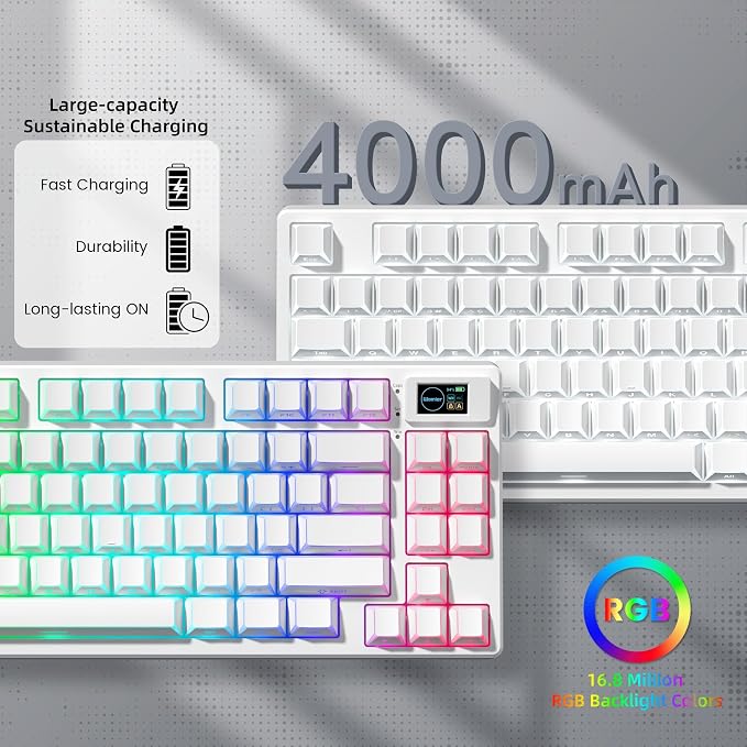 Womier 75% Wireless Mechanical Keyboard with Color Multimedia Screen | PC Gaming Keyboard, 3-Modes Hot Swappable Shine Through Manga Keyboard w/Wrist Rest, Gasket RGB Custom for Mac/Win (SK80 PRO） - Image 7