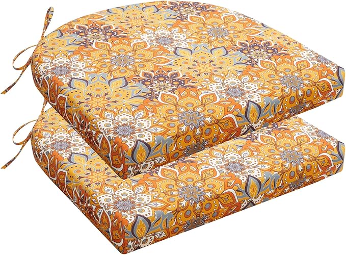 HARBOREST Outdoor Chair Cushions Set of 2, Water Resistant Patio Chair Cushions with Ties, Outdoor Seat Cushions for Patio Furniture, 17"x16"x2", Blooming by HARBOREST