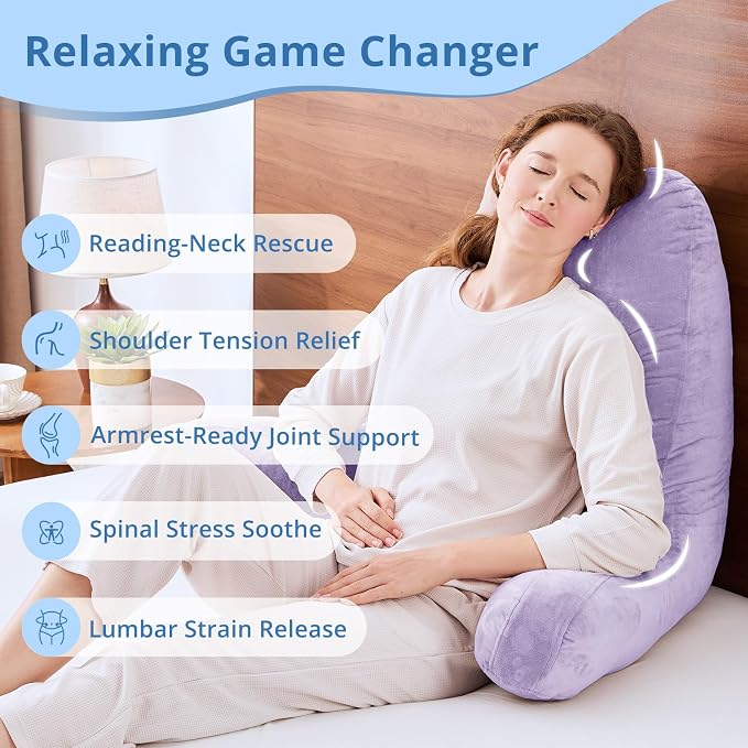Sasttie Reading Pillow for Bed, Back Pillow for Sitting Up, Lavender | 25" Backrest Support Cushion for Couch, Sofa, and Floor, Dorm Essentials, OEKO-TEX, Adjustable Down Alternative Fill - Image 6