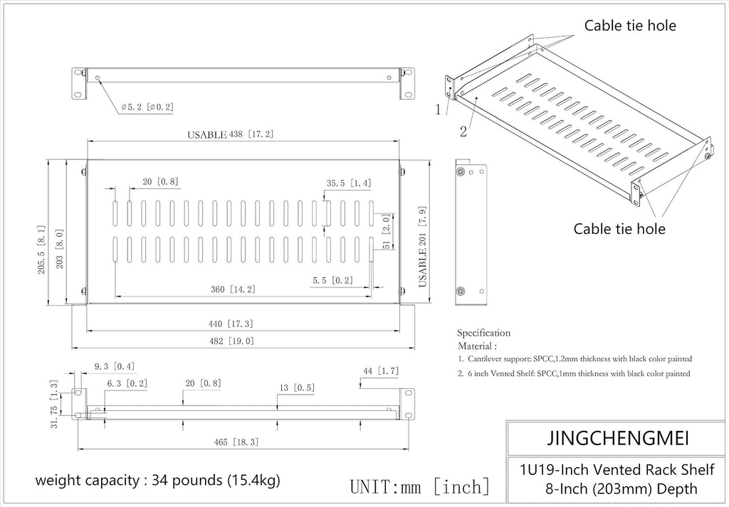 2 Pack of 1U Vented Cantilever Server Rack Mount Shelf 8" D - Image 3