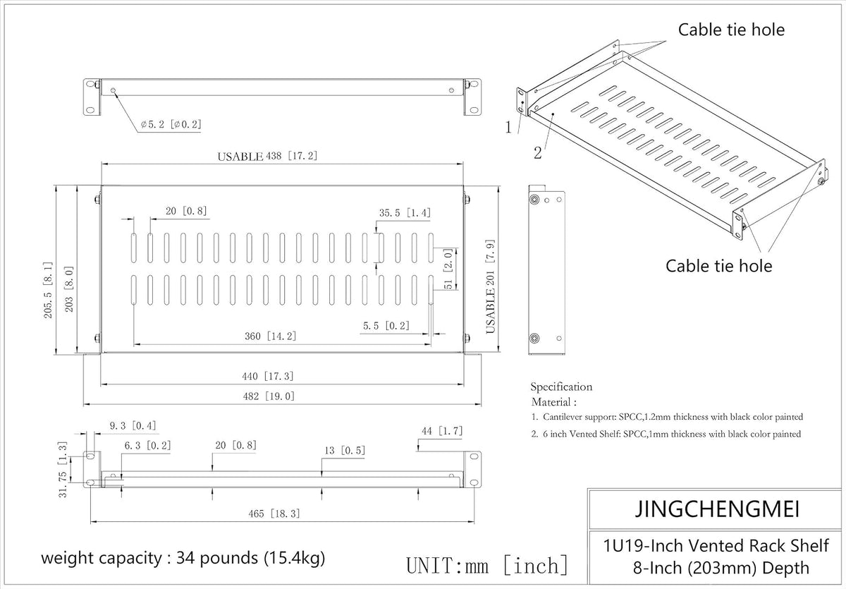 2 Pack of 1U Vented Cantilever Server Rack Mount Shelf 8" D - Image 3