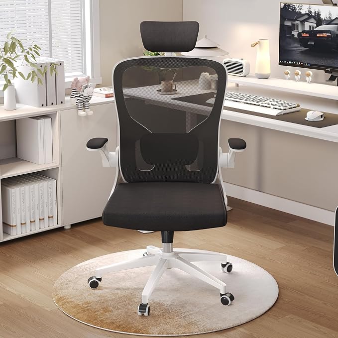Ergonomic Office Desk Chair High Back Mesh Computer Chair Adjustable Chair | 360° Swivel Adjustable Lumbar Support & Flip-Up Armrests capacity 300 lbs capacity - Image 4