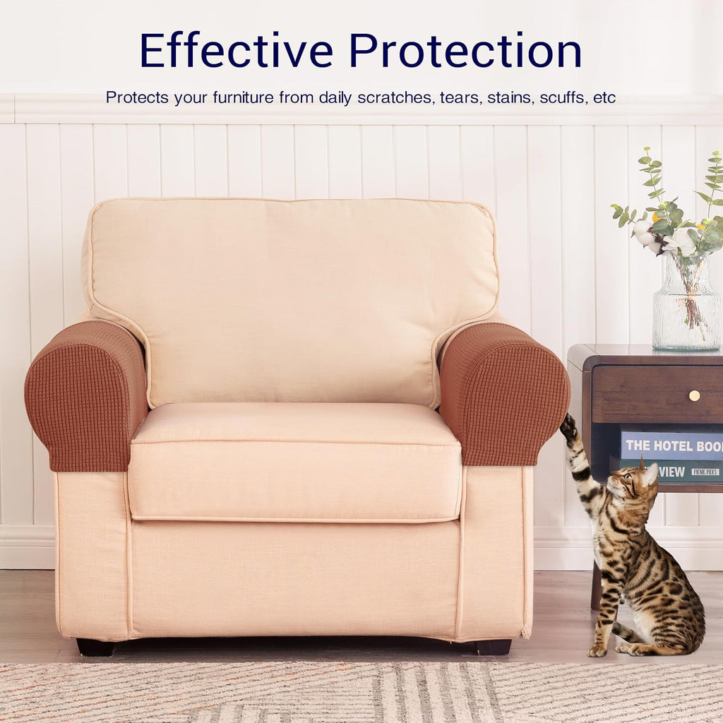 SUBRTEX Stretch Armrest Covers Spandex Arm Covers for Chairs Couch Sofa Armchair Slipcovers for Recliner Sofa with Twist Pins 2pcs (Brick) - Image 3